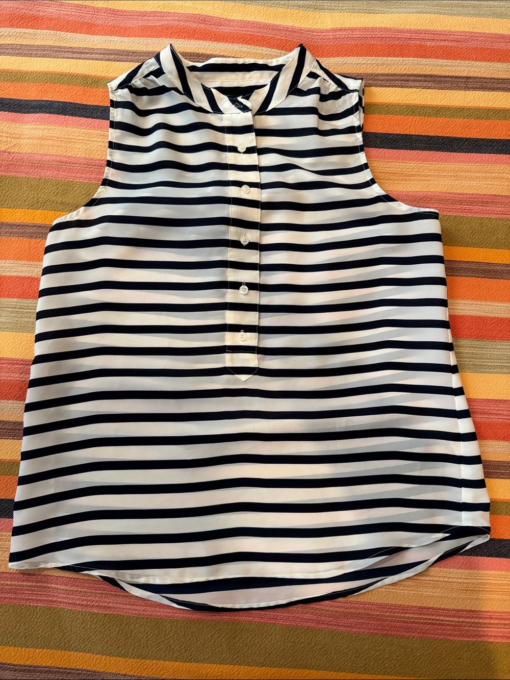 J. Crew Navy & White Striped Sleeveless Button-Front Top